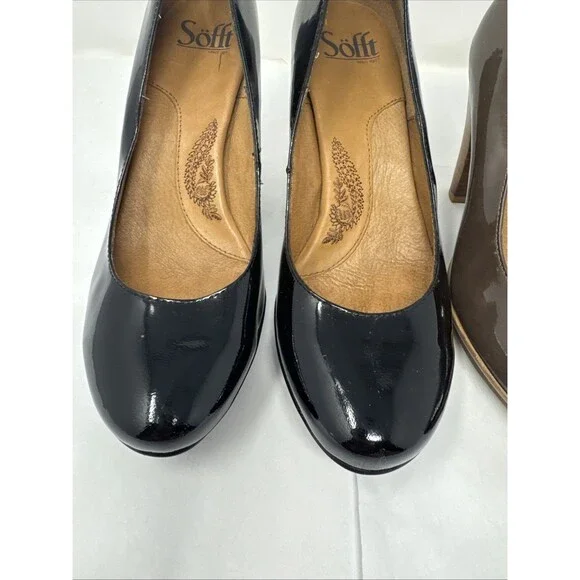 2x Sofft Lana Black & Brown Patent Leather Classic Pump Womens Size 8 M shoe - Picture 6 of 16